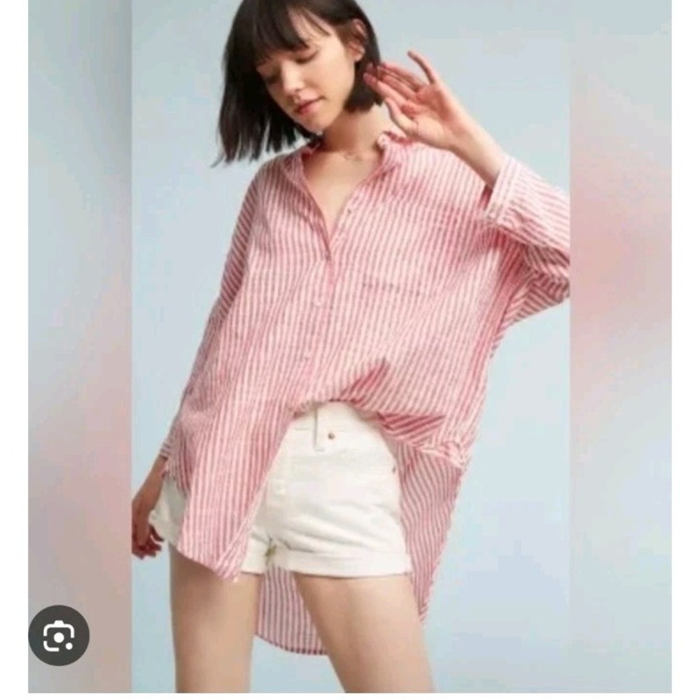 Holding Horses Anthropologie MONROE Red White Oversize Button Up Shirt Size XS/S